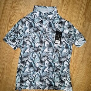 7 Diamonds Somers Polo Shirt Golf Blue Wicking Anti-Microbial Floral Size L NWOT